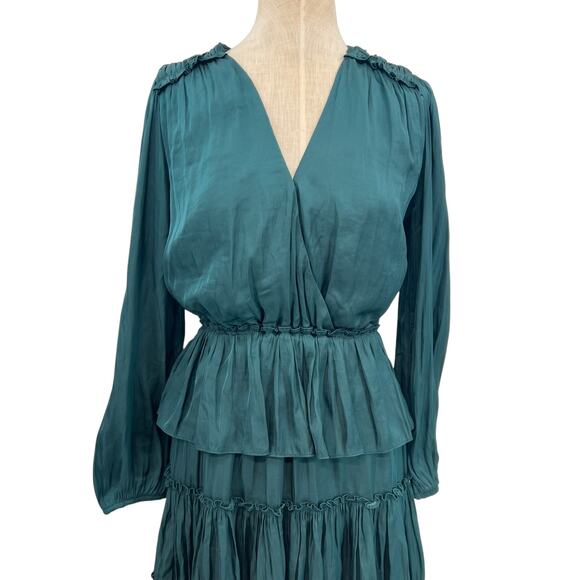 Current Air Ethan Dress Mini Long Sleeve Tiered Emerald Green Size Small - Picture 3 of 11